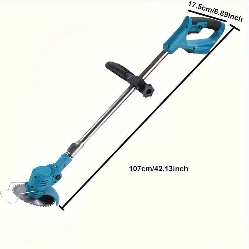 Electric Lawn Mower Trimmer Set with Adjustable Handle, 2 Rechargeable Batteries, Multiple Blade Attachments, 110V-240V, European Standard Plug