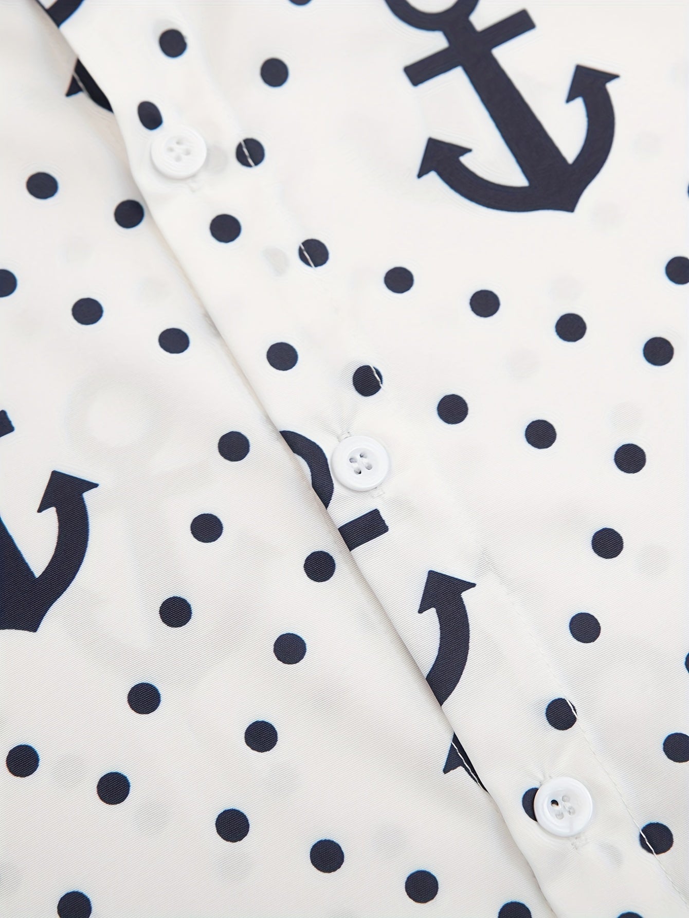 Men'S Casual Nautical Anchor Print Long Sleeve Shirt, 95% Polyester 5% Spandex, Regular Fit, Woven Fabric, Spring/Fall Season, Button Detail, Lapel Collar, 120gsm