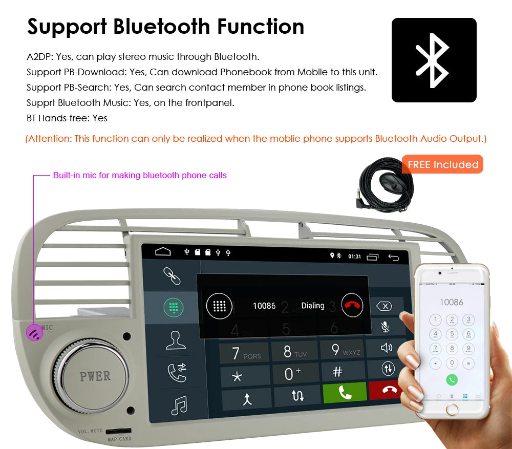 4G Carplay 2Din Android Auto Radio for FIAT 500 Car Multimedia Player Stereo GPS Navigation DVD Video DSP RDS DTV AM FM Audio BT
