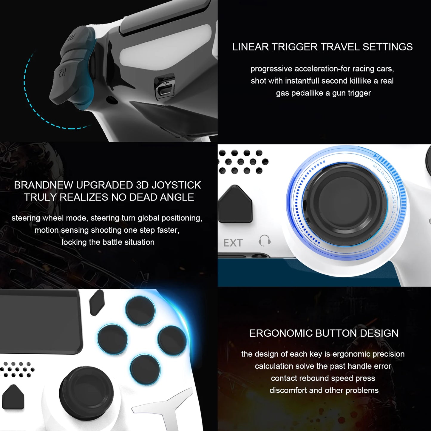 GAMINJA 6-axis Gyroscope Dual Vibration With touch pad Wireless Gamepad Bluetooth Controller For PS4 PS3 Console Computer PC