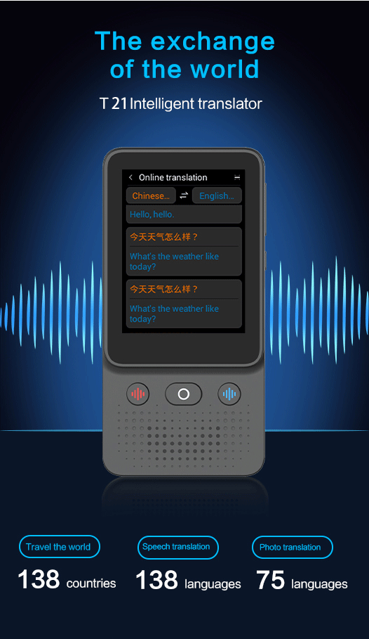 T21 Offline Portable Audio Translator 138 Language Smart Translator In Real Time Smart Voice AI Voice Photo Translator