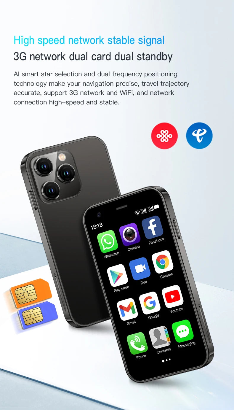 SOYES XS16/XS15 Mini Android Smartphone 3G/4G Network 2GB RAM 16GB ROM 3" Display 5MP Camera Dual SIM With Play Store WhatsAPP