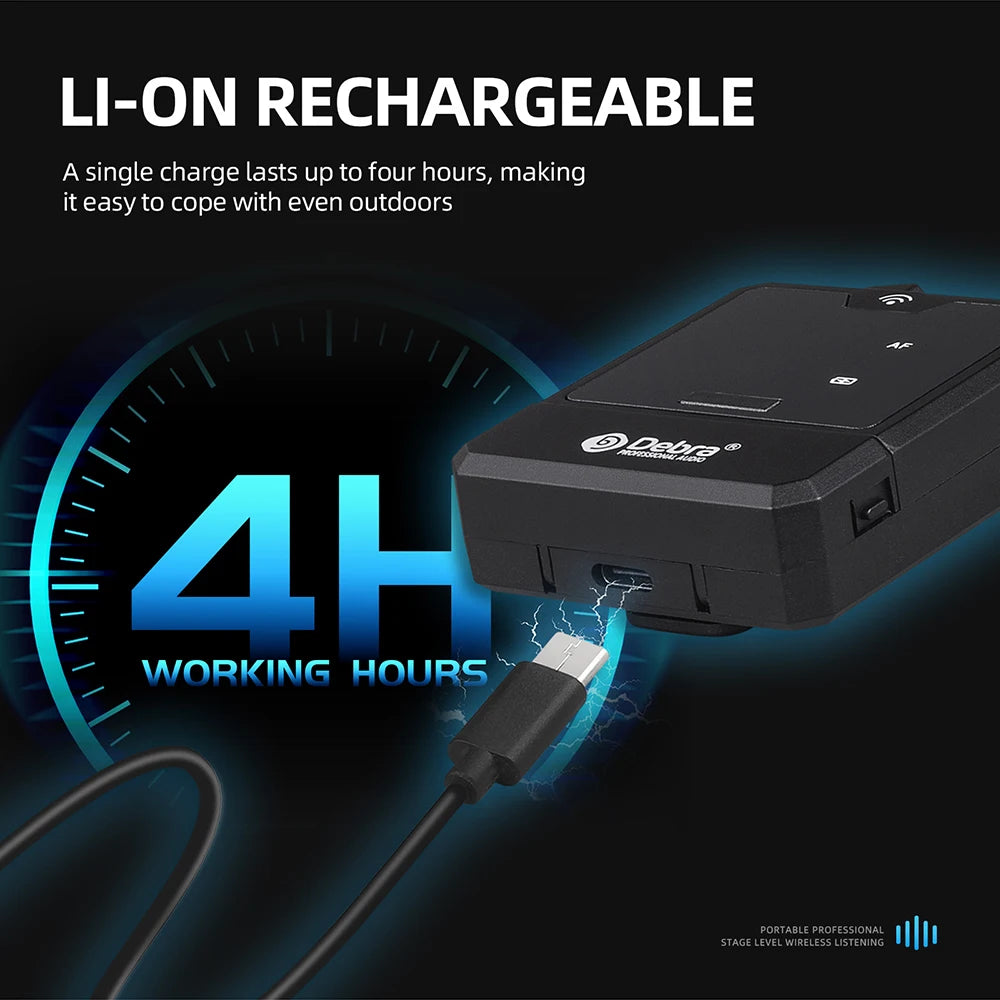 Debra IEM Wireless In-Ear Monitor System Audio-Mini UHF Rechargeable Portable for Music Audio Monitoring Live Broadcast