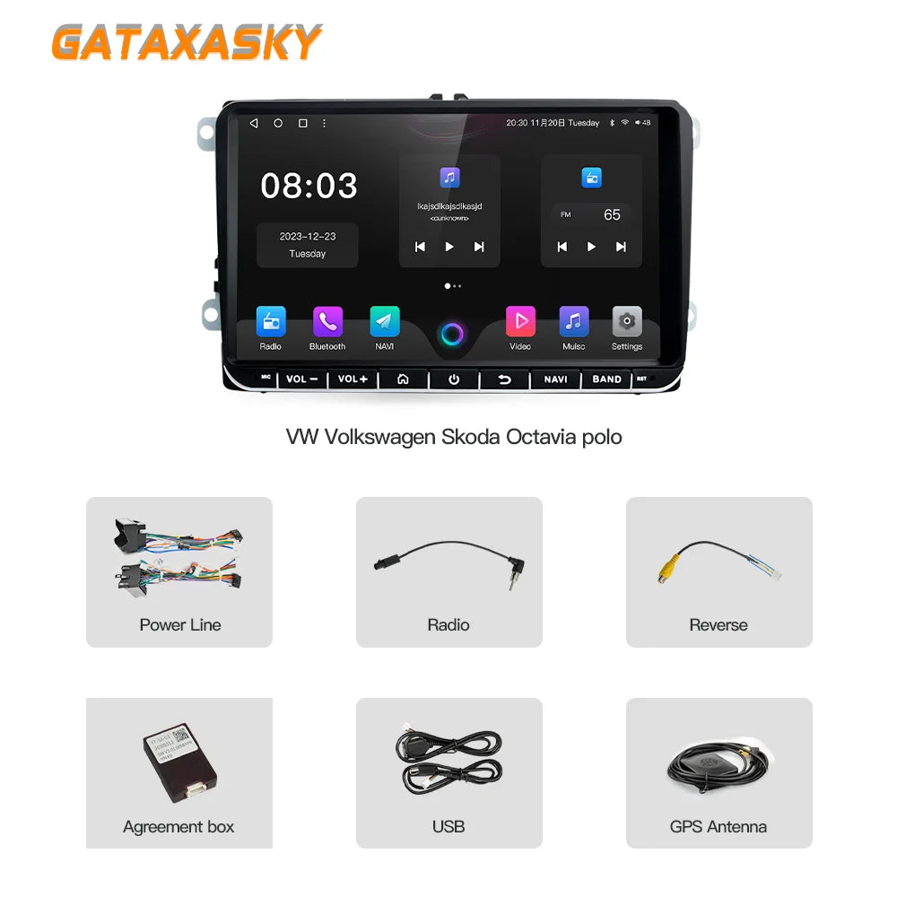 GATAXASKY 9" Car Radio multimedia player For VW Volkswagen Passat B7 B6 Golf Touran Polo Tiguan Jetta 2 din Android 12 Carplay