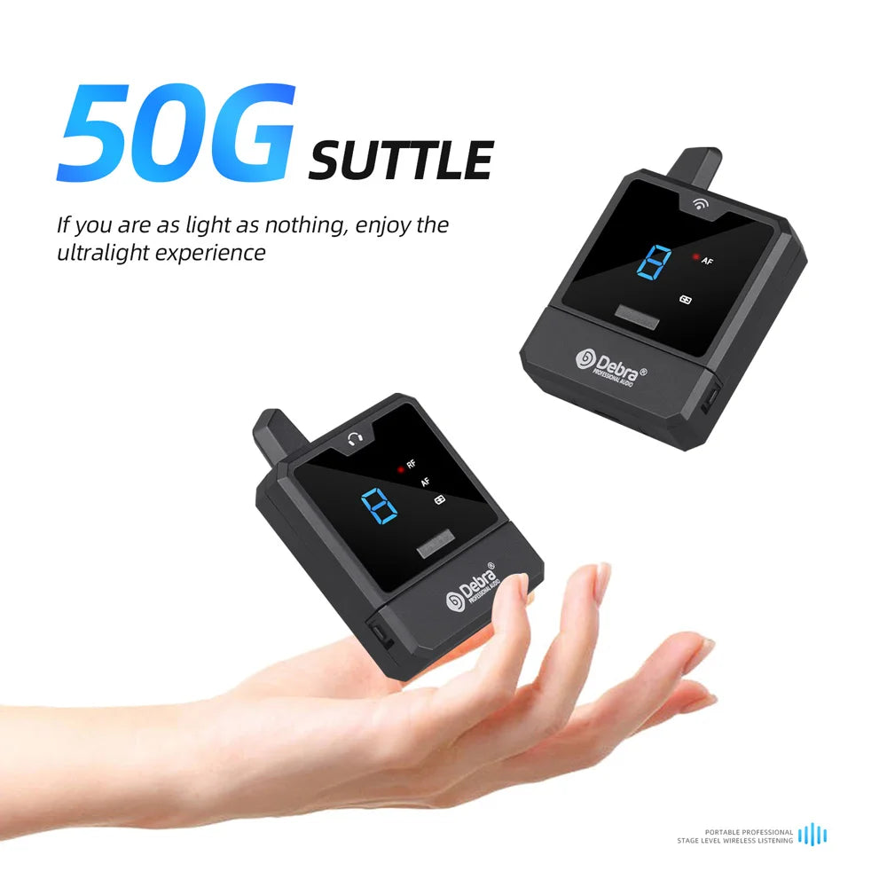 Debra IEM Wireless In-Ear Monitor System Audio-Mini UHF Rechargeable Portable for Music Audio Monitoring Live Broadcast