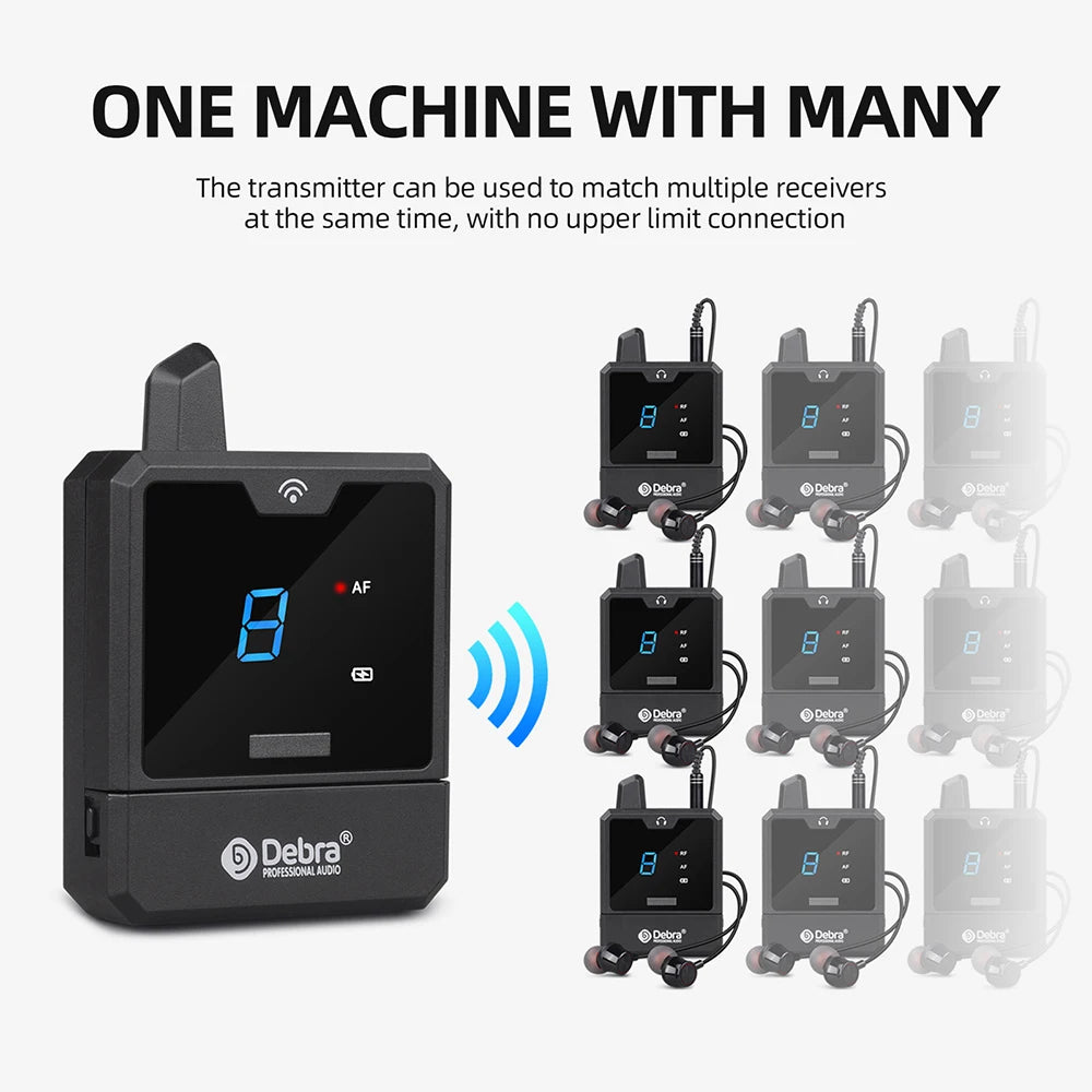 Debra IEM Wireless In-Ear Monitor System Audio-Mini UHF Rechargeable Portable for Music Audio Monitoring Live Broadcast