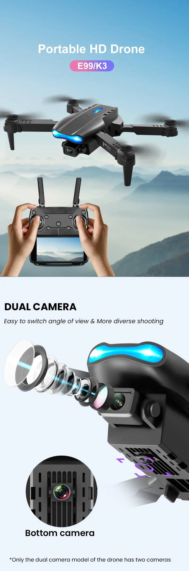 Uusi E99 PRO Drones GPS Professional 8K HD-kameralla FPV 5G Wifi Harjaton moottori Taitettava RC-nelikopteri esteiden välttäminen Dron