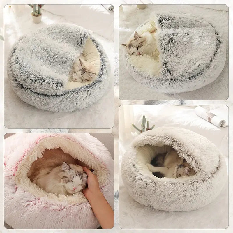 Kissansänky Lemmikkipatja Lämmin Pehmeä Pehmo Pet Bed Peite Pyöreä Kissan Koiran Unipesä Luola Pienille Koirille Kissanpentu