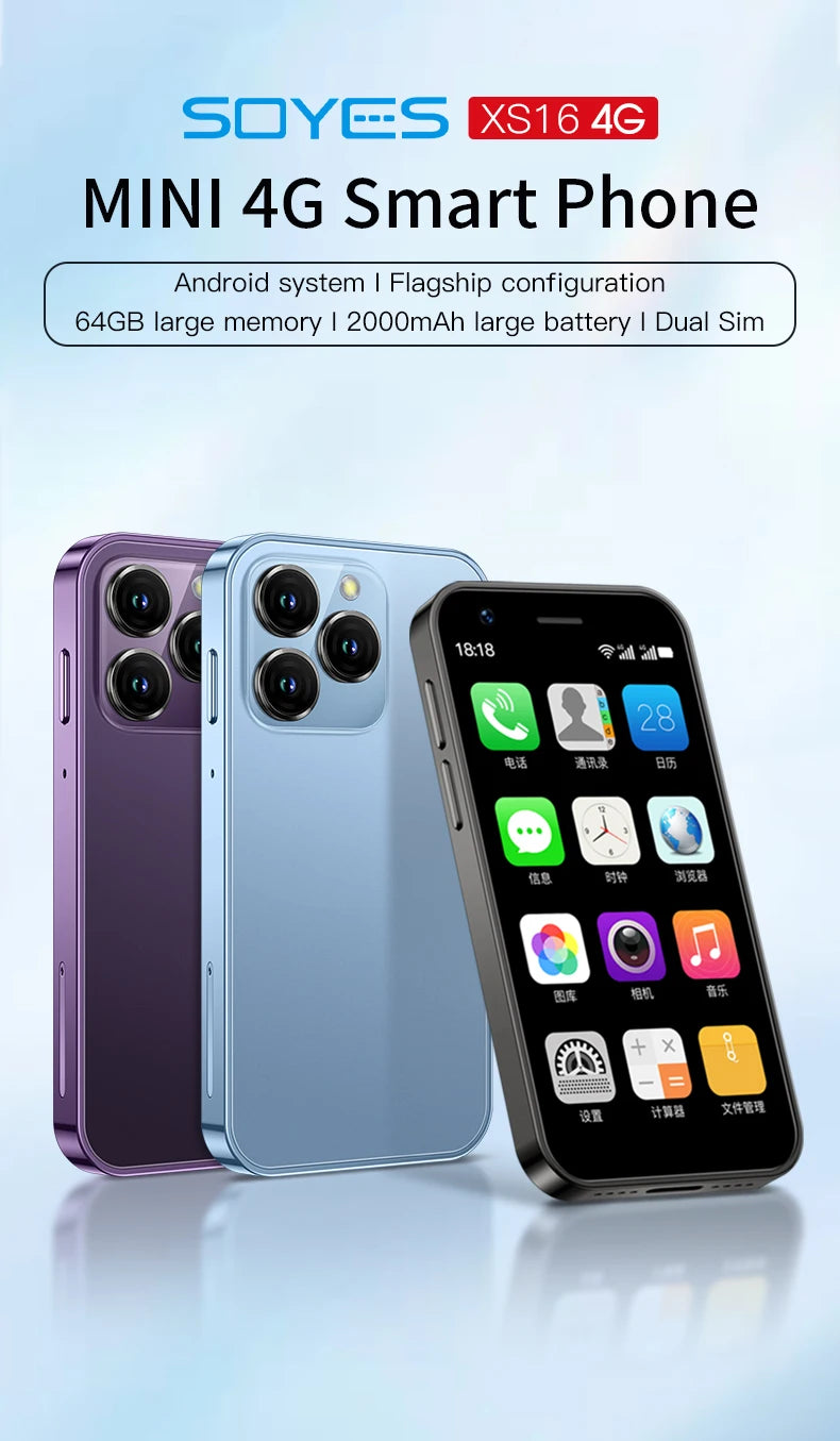 SOYES XS16/XS15 Mini Android Smartphone 3G/4G Network 2GB RAM 16GB ROM 3" Display 5MP Camera Dual SIM With Play Store WhatsAPP