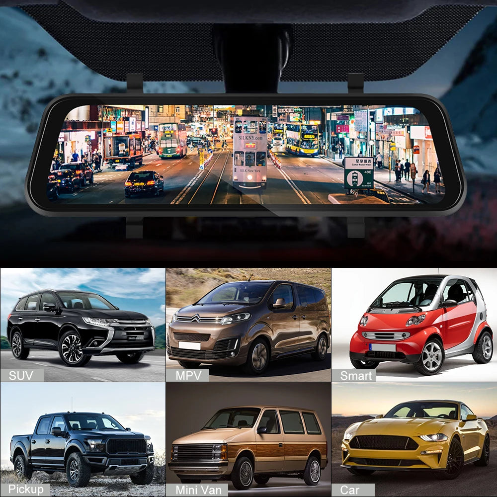 Podofo 9,66" 1080P Dash Cam CarPlay Mirror Monitor Takakamera Android Auto IPS Kosketusnäyttö Auto ADAS DVR Videotallennus