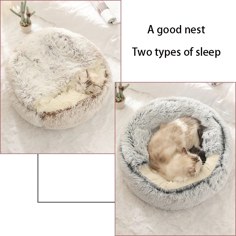 Kissansänky Lemmikkipatja Lämmin Pehmeä Pehmo Pet Bed Peite Pyöreä Kissan Koiran Unipesä Luola Pienille Koirille Kissanpentu