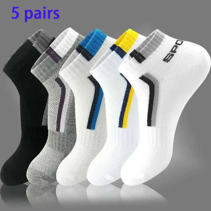 3/4/5/6 Pairs/pack of "Sports" MEN'S Summer Socks, Personalized Boat Socks, Breathable Mesh, Youth Student Socks, Mixed Colors