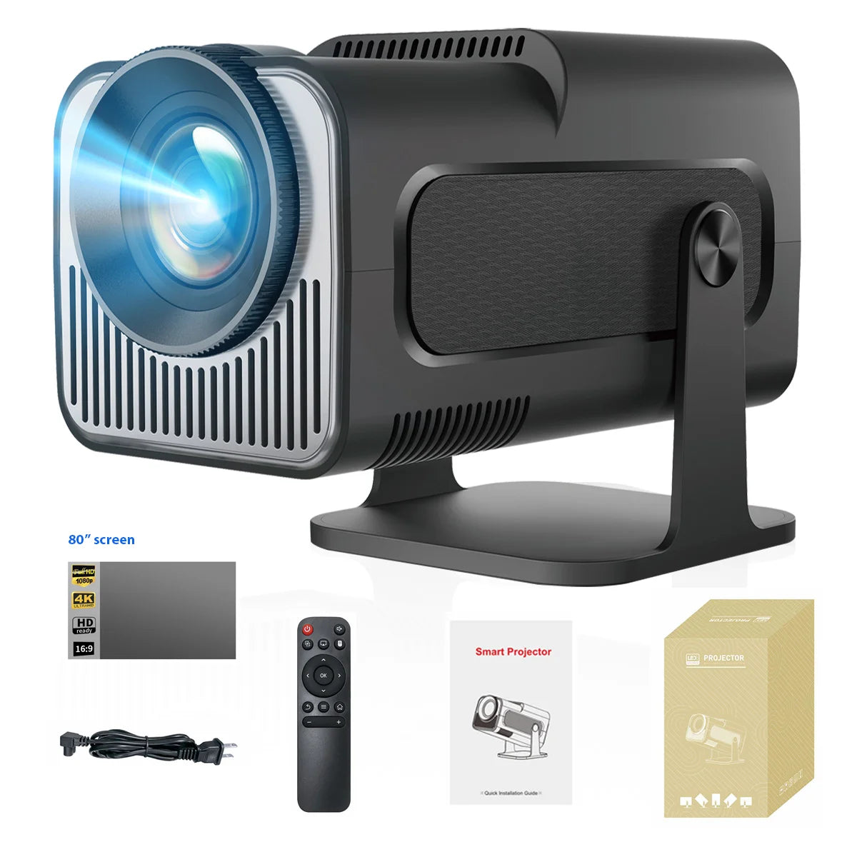 HY320 mini Android Projector Native 720P 1280*720P Support 4K Bluetooth WIFI6 Smart Video Projector Portable HDMI Auto Keystone