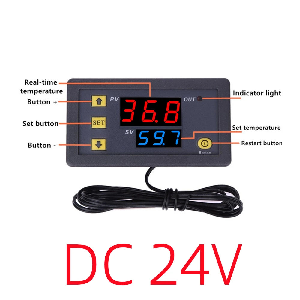 DC 12V/24V AC110-220V Probe line 20A Digital Temperature Control LED Display Thermostat With Heat Cooling Control Instrument