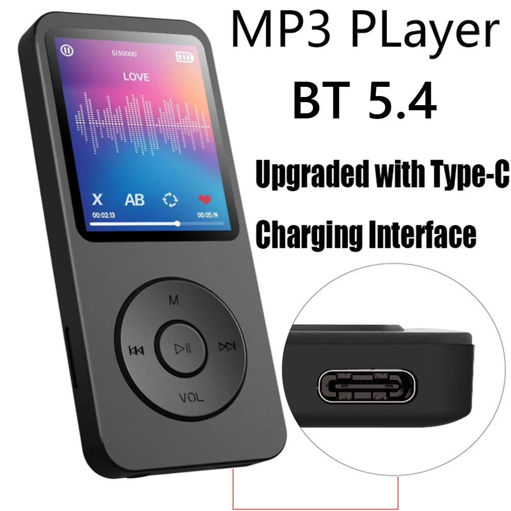 MP3 Player 1.8 in Screen HiFi Lossless Music Player Bluetooth-Compatible5.4 Type-C Music Stereo Player Built-in Speaker for Kids