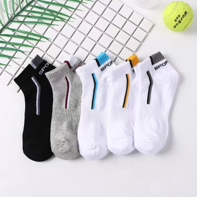 3/4/5/6 Pairs/pack of "Sports" MEN'S Summer Socks, Personalized Boat Socks, Breathable Mesh, Youth Student Socks, Mixed Colors