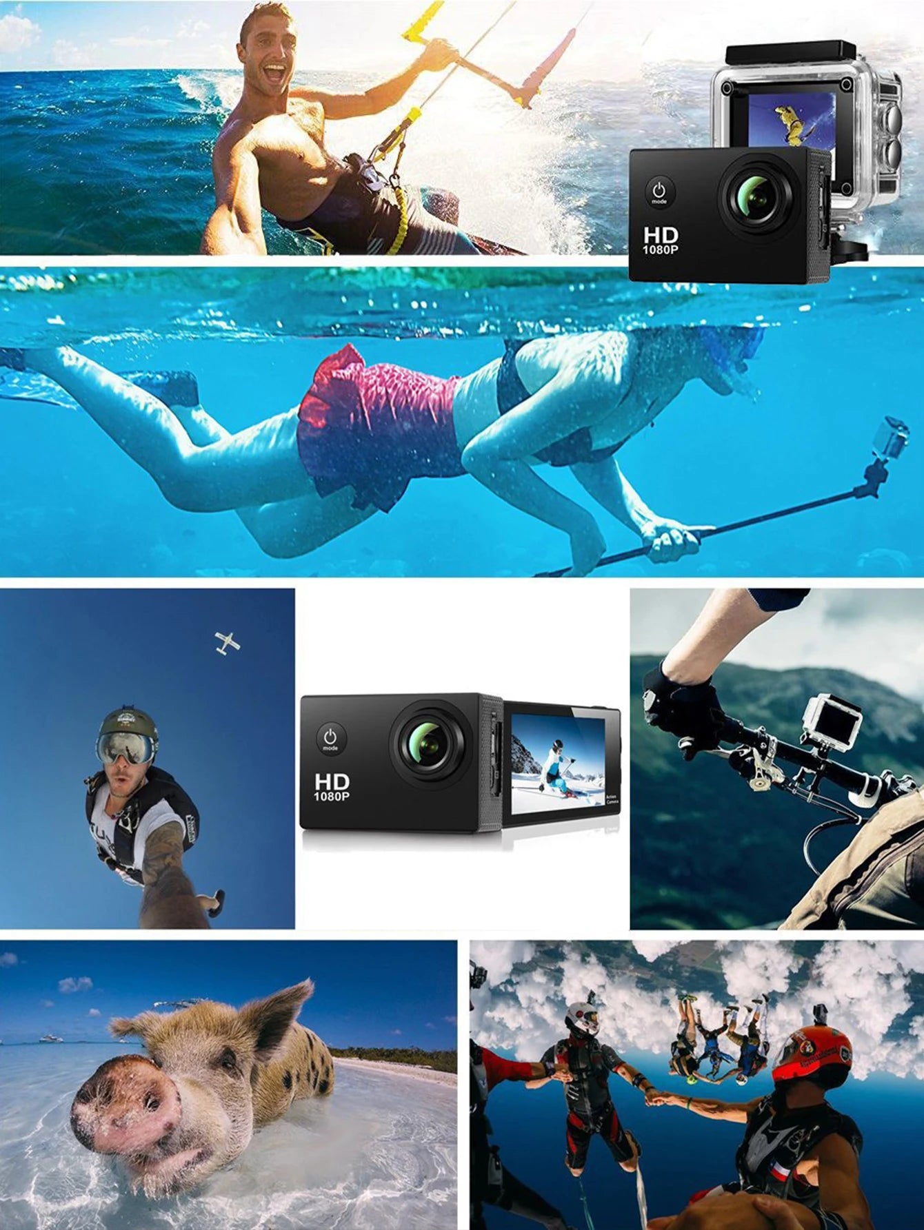 Ulkourheilukamera, vedenpitävä sukelluspyörätallennin, DV Panoramic 2 tuuman näytön autotallennin, HD Mini -monitoimikamera