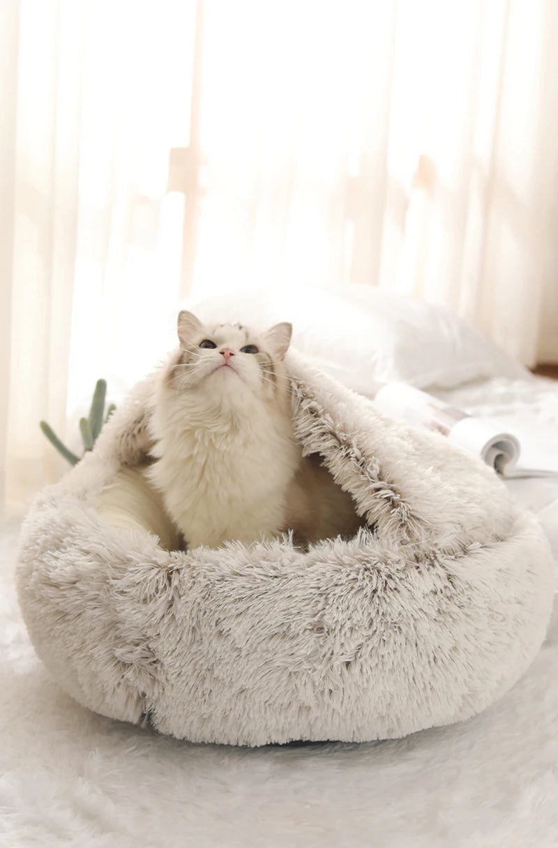 Kissansänky Lemmikkipatja Lämmin Pehmeä Pehmo Pet Bed Peite Pyöreä Kissan Koiran Unipesä Luola Pienille Koirille Kissanpentu