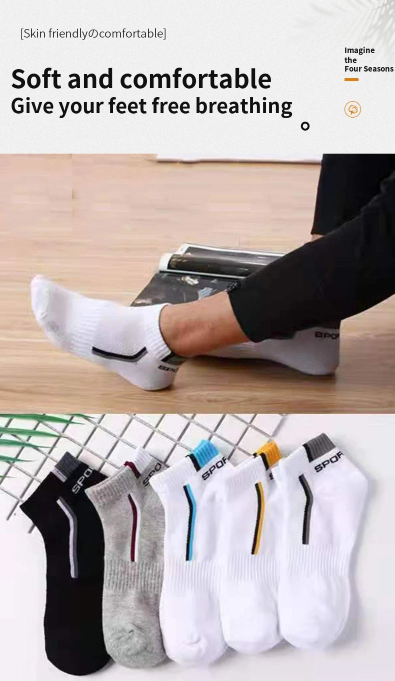 3/4/5/6 Pairs/pack of "Sports" MEN'S Summer Socks, Personalized Boat Socks, Breathable Mesh, Youth Student Socks, Mixed Colors