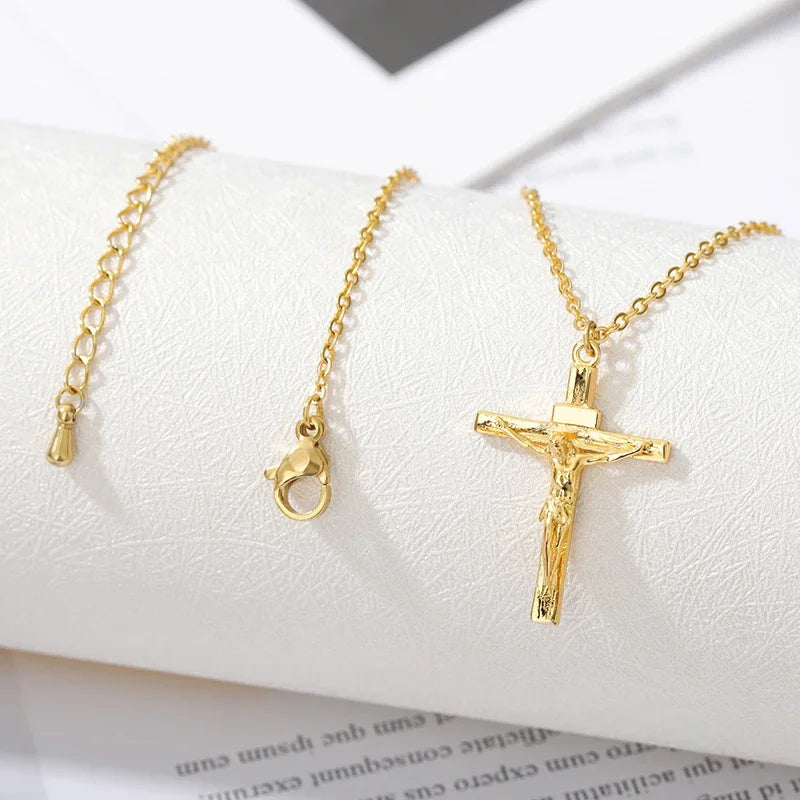 Christian Jesus Cross Kaulakoru Naisille Miehille Ruostumattomasta teräksestä Ketjut Choker Uskonto Risti Riipukset Korut Rukous Kastelahjat