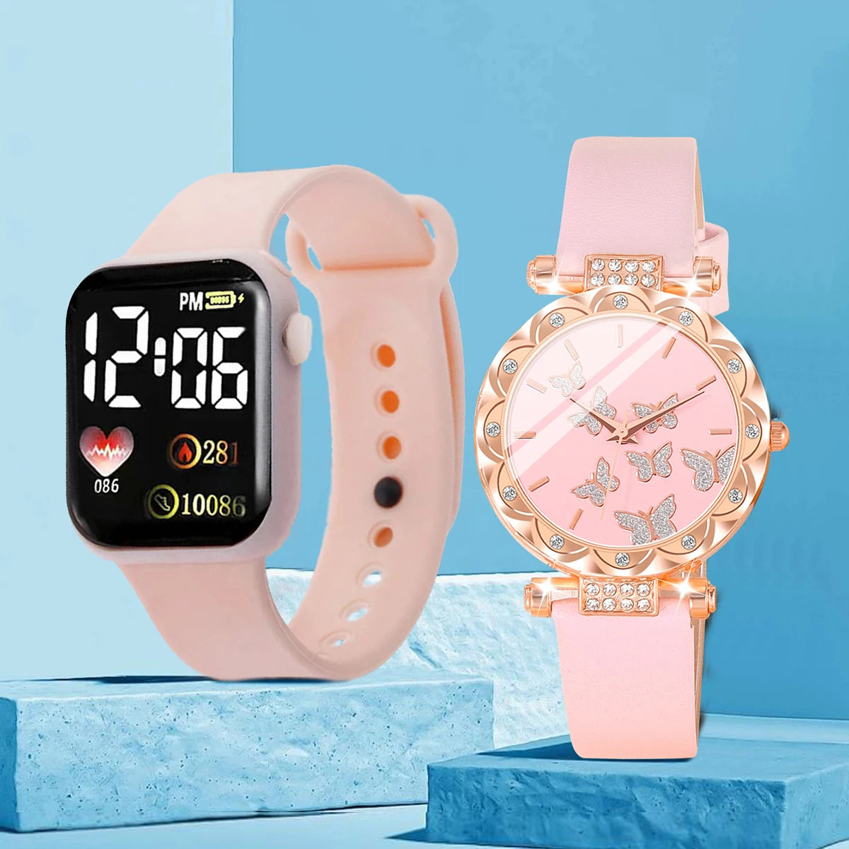 2pcs New Hot Sale Fashion Simple Square Electronic Watch and Leather Quartz Wrist Watch