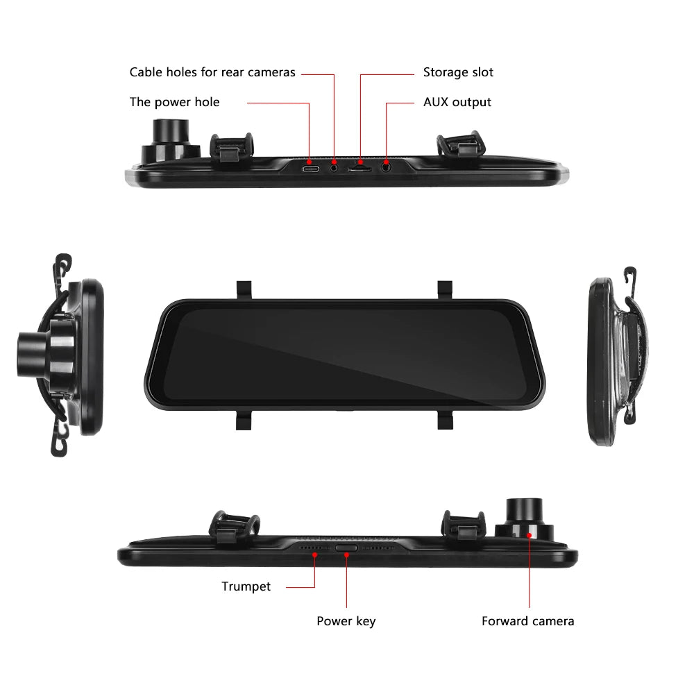 Podofo 9,66" 1080P Dash Cam CarPlay Mirror Monitor Takakamera Android Auto IPS Kosketusnäyttö Auto ADAS DVR Videotallennus