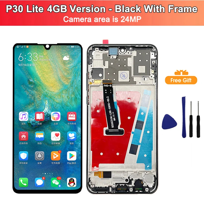 New LCD For HUAWEI P30 Lite LCD Display Touch Screen For HUAWEI P30 Lite Screen Nova 4e MAR-LX1 AL01 Digitizer Assembly
