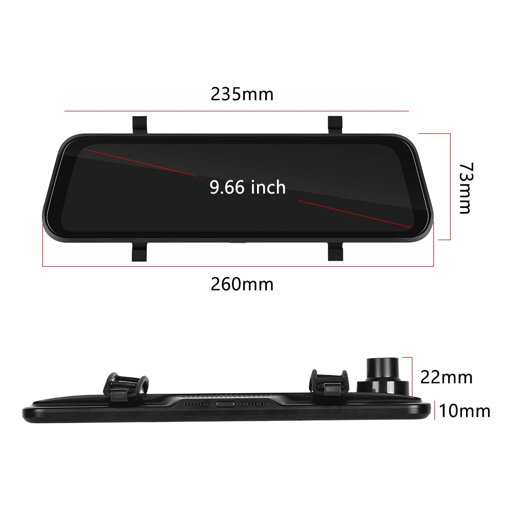 Podofo 9,66" 1080P Dash Cam CarPlay Mirror Monitor Takakamera Android Auto IPS Kosketusnäyttö Auto ADAS DVR Videotallennus