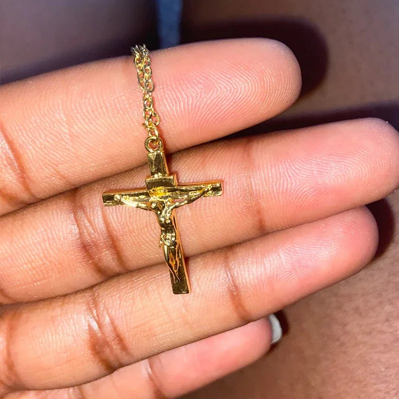 Christian Jesus Cross Kaulakoru Naisille Miehille Ruostumattomasta teräksestä Ketjut Choker Uskonto Risti Riipukset Korut Rukous Kastelahjat