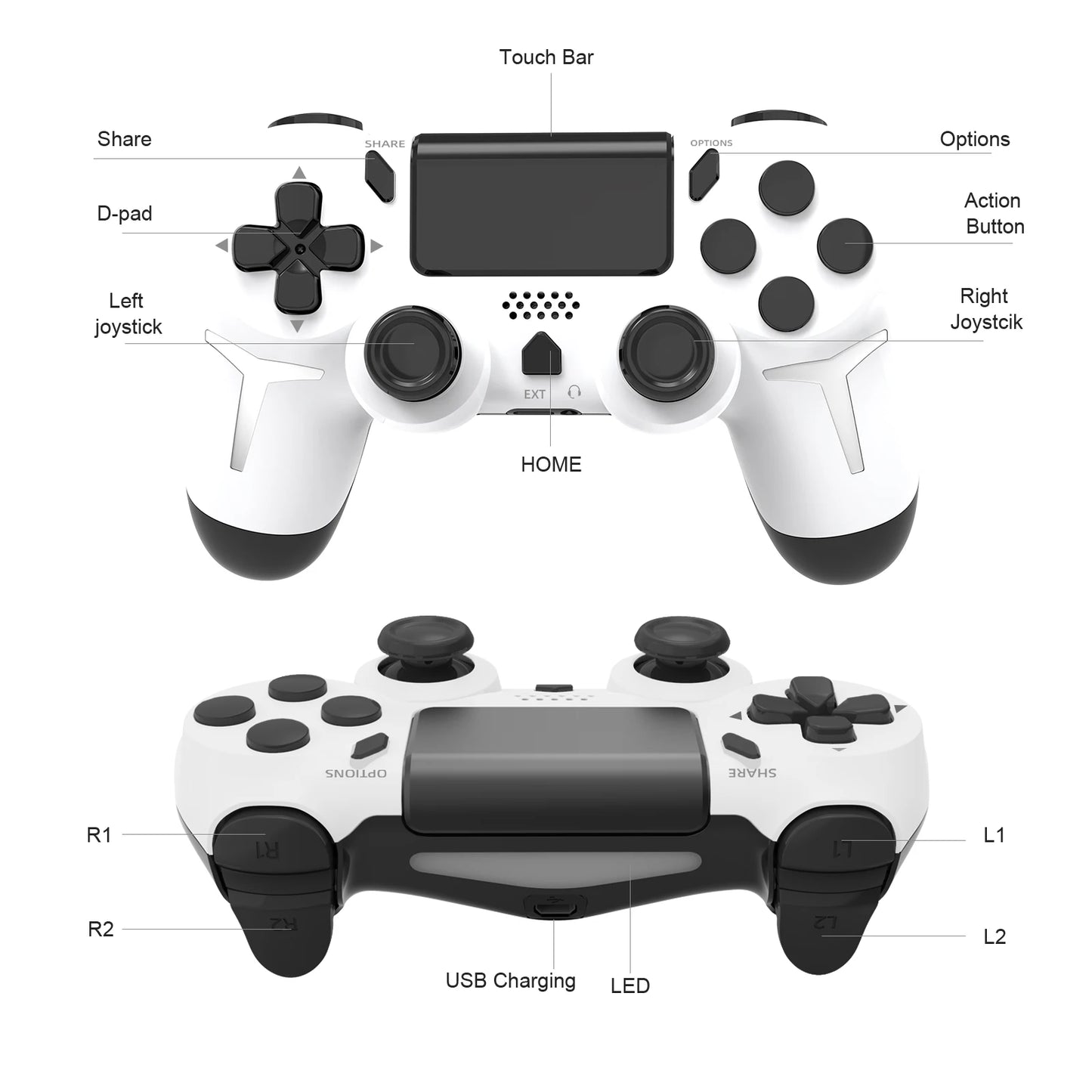 GAMINJA 6-axis Gyroscope Dual Vibration With touch pad Wireless Gamepad Bluetooth Controller For PS4 PS3 Console Computer PC