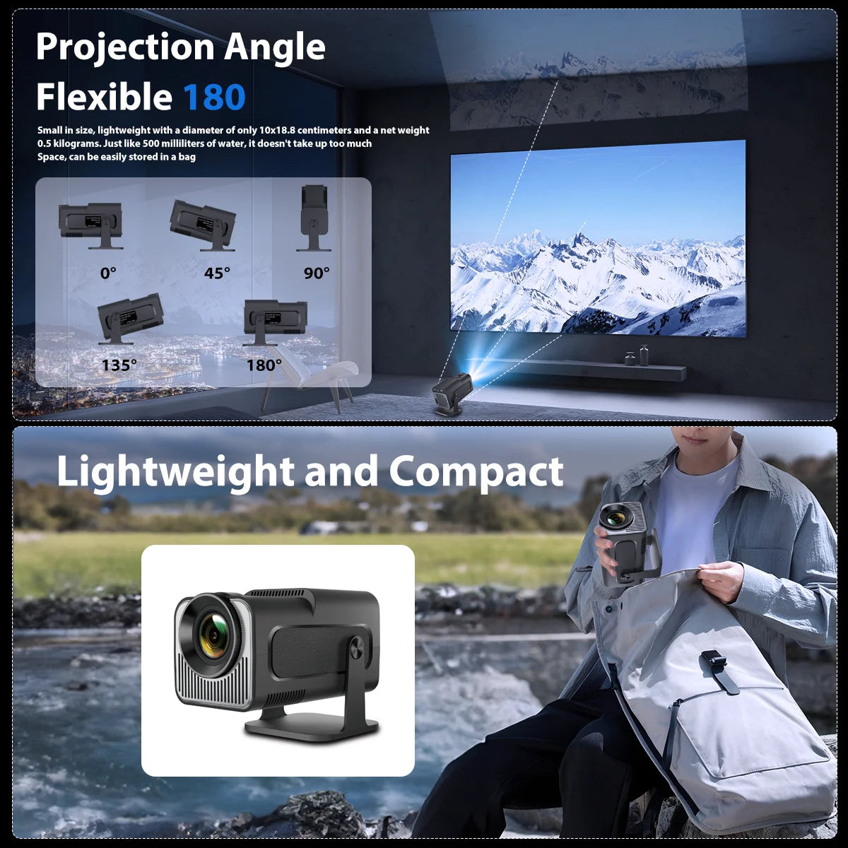 HY320 mini Android Projector Native 720P 1280*720P Support 4K Bluetooth WIFI6 Smart Video Projector Portable HDMI Auto Keystone