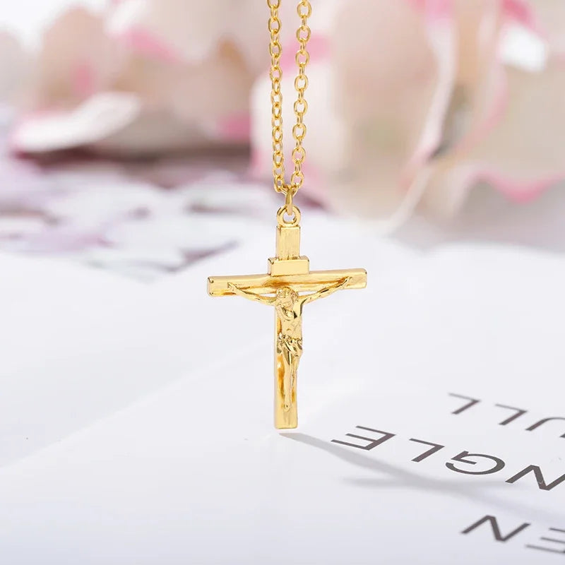 Christian Jesus Cross Kaulakoru Naisille Miehille Ruostumattomasta teräksestä Ketjut Choker Uskonto Risti Riipukset Korut Rukous Kastelahjat