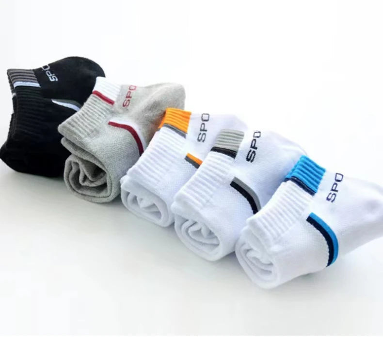 3/4/5/6 Pairs/pack of "Sports" MEN'S Summer Socks, Personalized Boat Socks, Breathable Mesh, Youth Student Socks, Mixed Colors