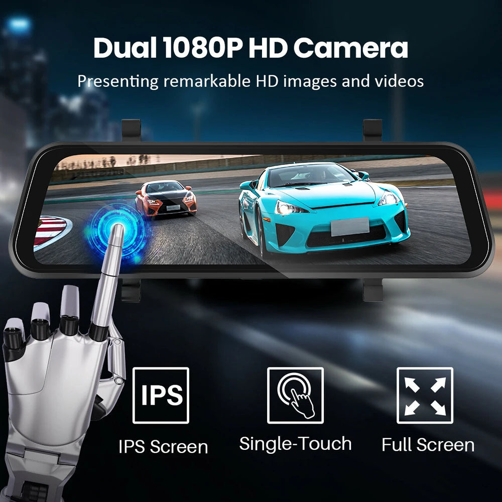 Podofo 9,66" 1080P Dash Cam CarPlay Mirror Monitor Takakamera Android Auto IPS Kosketusnäyttö Auto ADAS DVR Videotallennus
