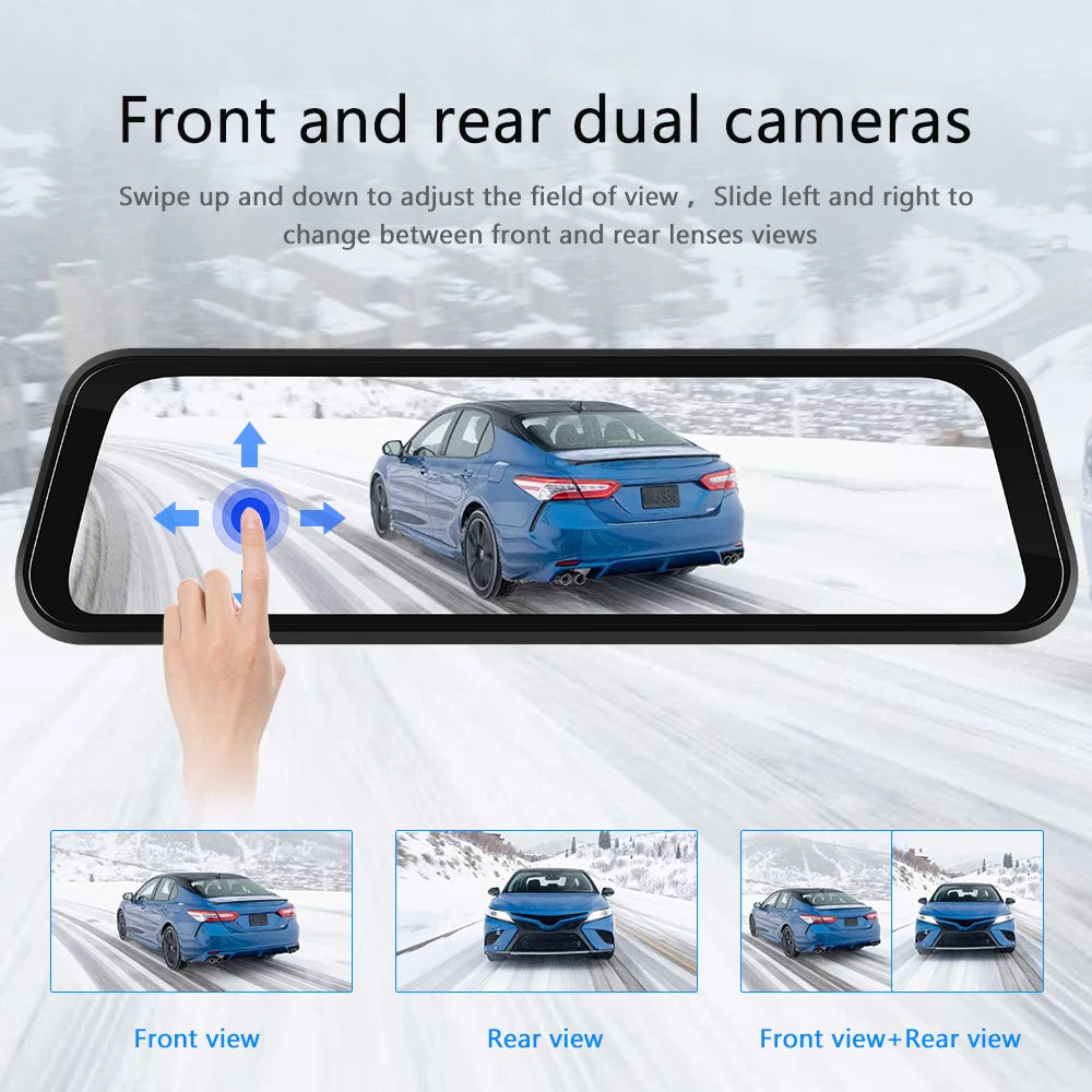 Podofo 9,66" 1080P Dash Cam CarPlay Mirror Monitor Takakamera Android Auto IPS Kosketusnäyttö Auto ADAS DVR Videotallennus