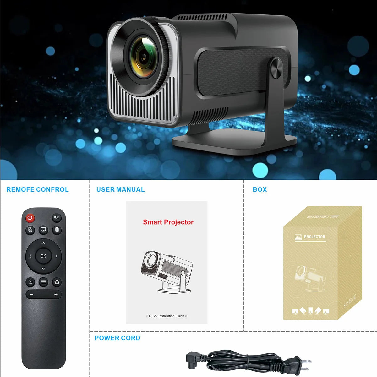 HY320 mini Android Projector Native 720P 1280*720P Support 4K Bluetooth WIFI6 Smart Video Projector Portable HDMI Auto Keystone