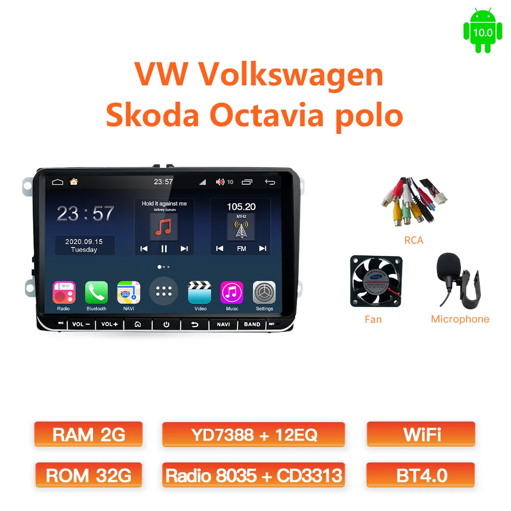GATAXASKY 9" Car Radio multimedia player For VW Volkswagen Passat B7 B6 Golf Touran Polo Tiguan Jetta 2 din Android 12 Carplay