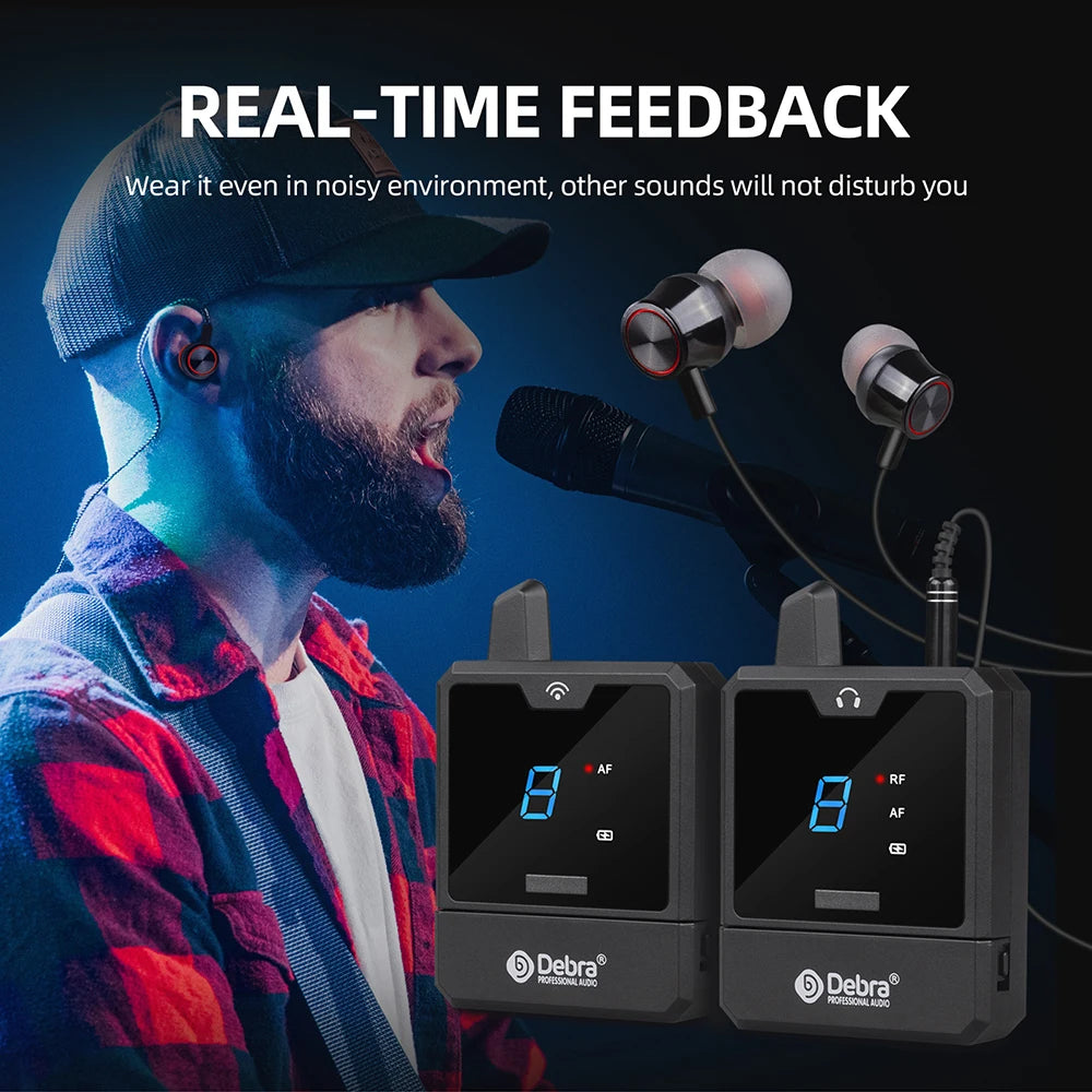 Debra IEM Wireless In-Ear Monitor System Audio-Mini UHF Rechargeable Portable for Music Audio Monitoring Live Broadcast