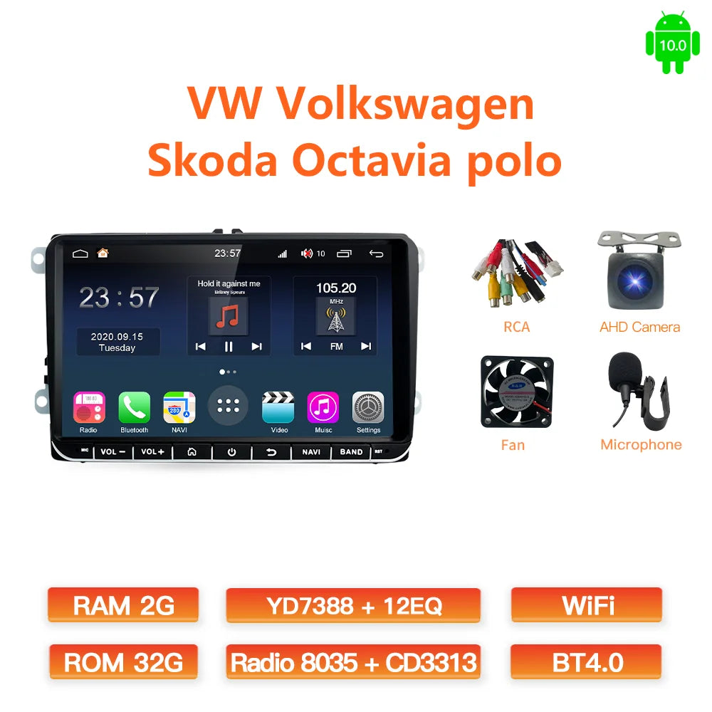 GATAXASKY 9" Car Radio multimedia player For VW Volkswagen Passat B7 B6 Golf Touran Polo Tiguan Jetta 2 din Android 12 Carplay