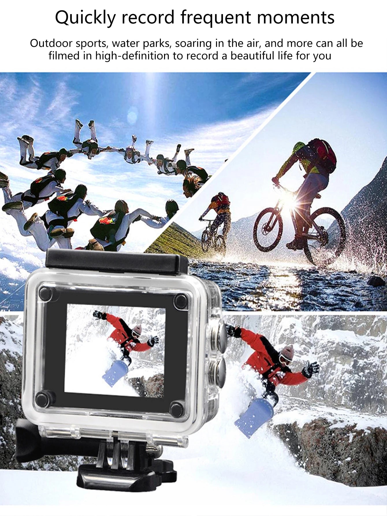 Ulkourheilukamera, vedenpitävä sukelluspyörätallennin, DV Panoramic 2 tuuman näytön autotallennin, HD Mini -monitoimikamera