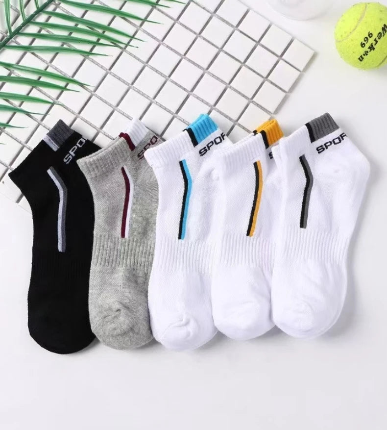 3/4/5/6 Pairs/pack of "Sports" MEN'S Summer Socks, Personalized Boat Socks, Breathable Mesh, Youth Student Socks, Mixed Colors