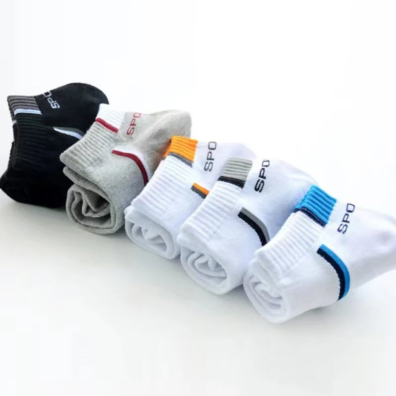3/4/5/6 Pairs/pack of "Sports" MEN'S Summer Socks, Personalized Boat Socks, Breathable Mesh, Youth Student Socks, Mixed Colors