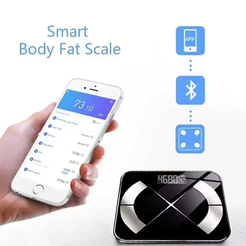 BMI Bluetooth Fat Scale Älykäs digitaalinen kylpyhuonepaino Langaton painovaaka USB-ladattava älypuhelinsovellus
