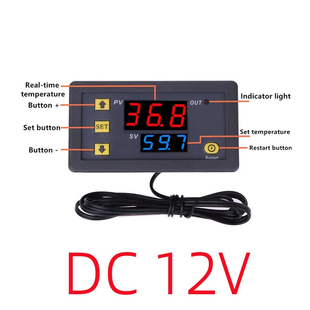 DC 12V/24V AC110-220V Probe line 20A Digital Temperature Control LED Display Thermostat With Heat Cooling Control Instrument