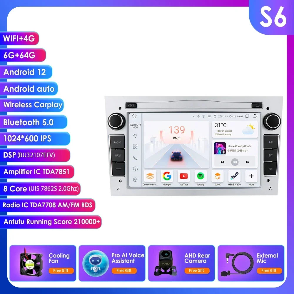 8G+128G 2Din Android 13 Car GPS Navigation Autoradio for Opel Astra H G J Antara Vectra C B Vivaro Corsa C D Zafira B Stereo RDS