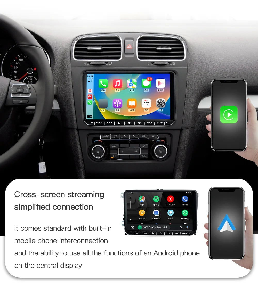 GATAXASKY 9" Car Radio multimedia player For VW Volkswagen Passat B7 B6 Golf Touran Polo Tiguan Jetta 2 din Android 12 Carplay