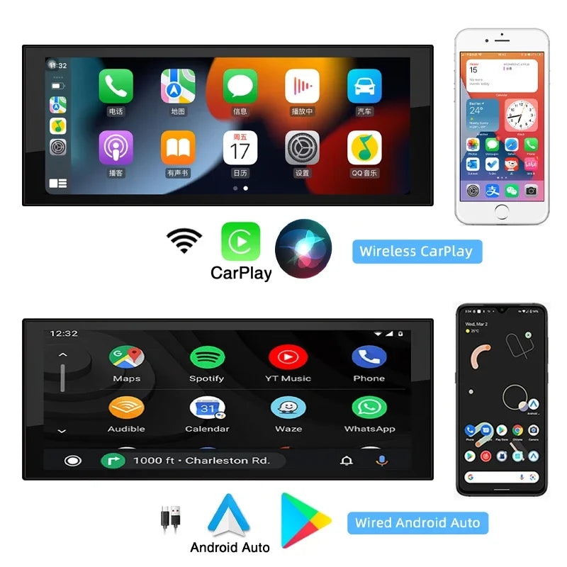 1 Din Android Car Radio Wireless CarPlay Mirror Link Bluetooth WiFi Android-Auto 6.86 Inches GPS Navigation Multimedia Player