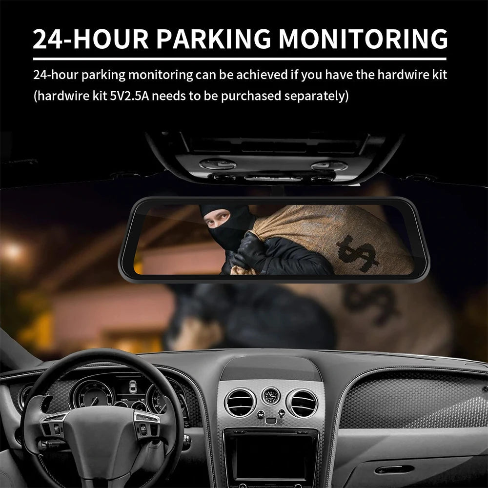 Podofo 9,66" 1080P Dash Cam CarPlay Mirror Monitor Takakamera Android Auto IPS Kosketusnäyttö Auto ADAS DVR Videotallennus