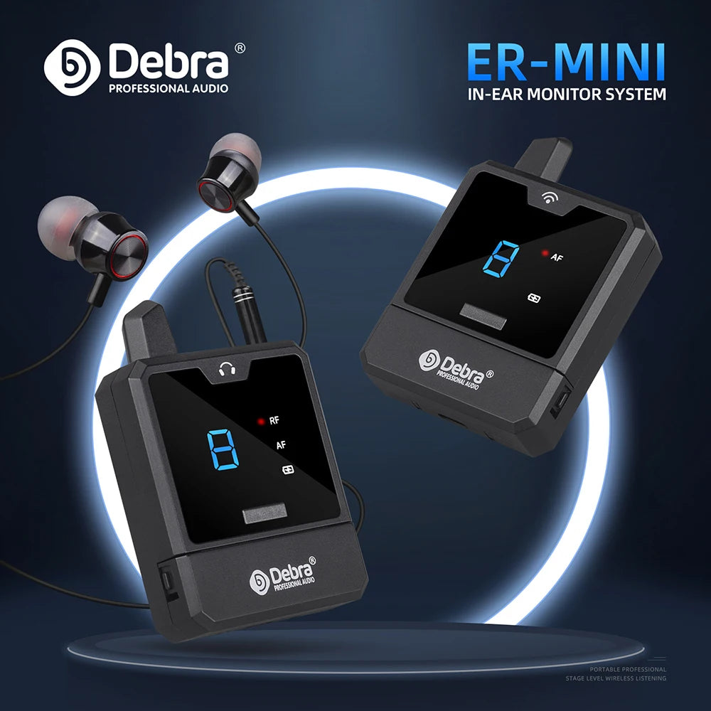 Debra IEM Wireless In-Ear Monitor System Audio-Mini UHF Rechargeable Portable for Music Audio Monitoring Live Broadcast