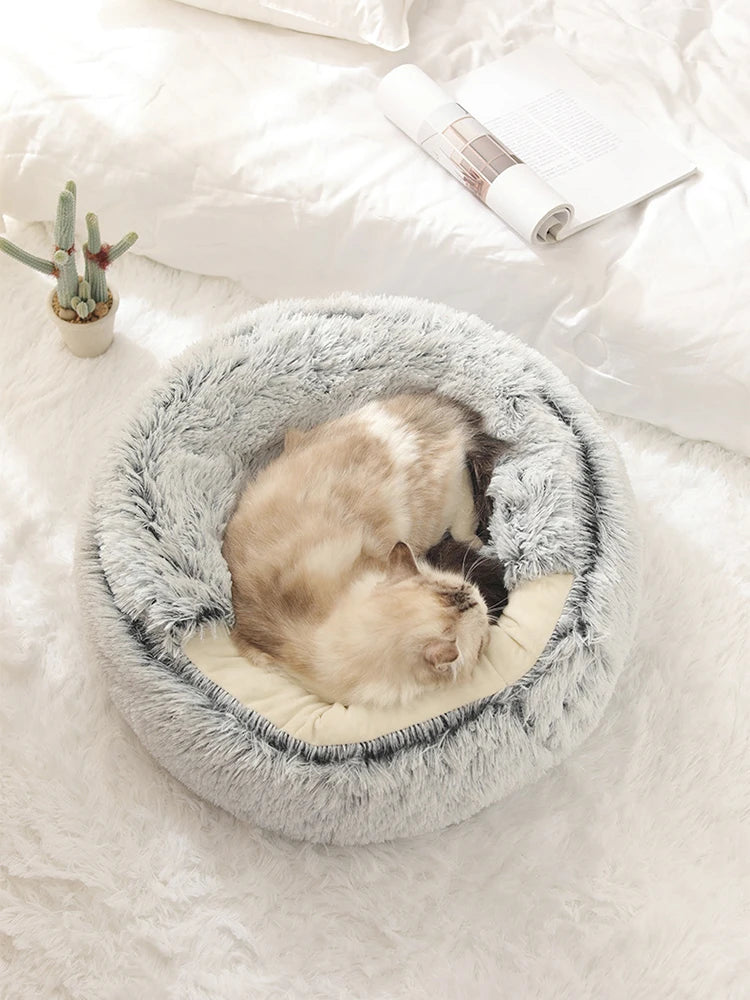 Kissansänky Lemmikkipatja Lämmin Pehmeä Pehmo Pet Bed Peite Pyöreä Kissan Koiran Unipesä Luola Pienille Koirille Kissanpentu